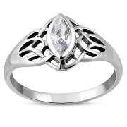 Large Celtic Knot CZ Silver Ring, r545